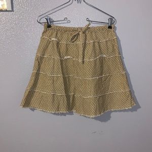 Downeast Girl brown checkered fringe boho mini skirt